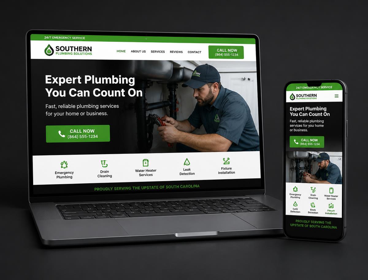 A contractor website shown on a laptop and phone