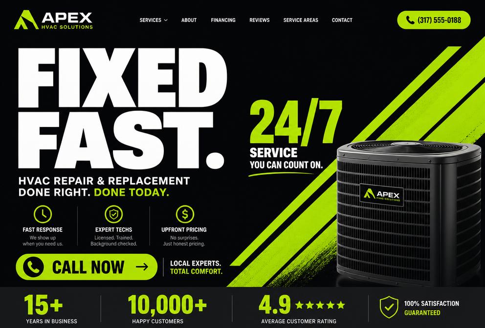 Bold black and lime green contractor website with oversized headline